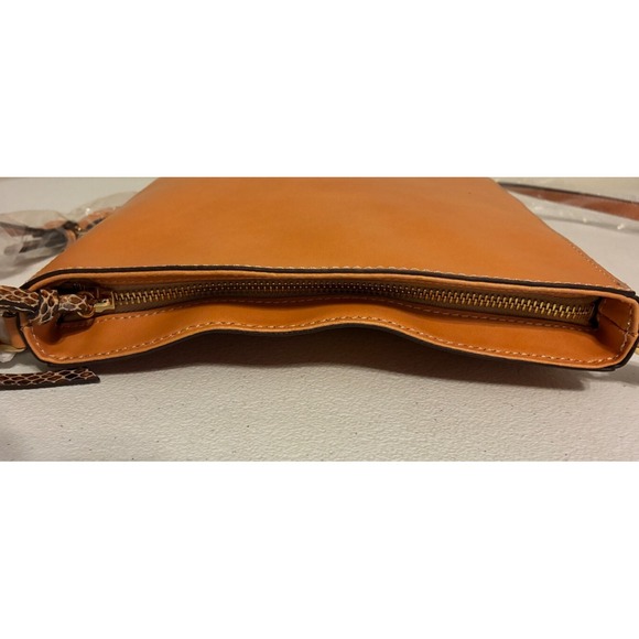 NEW GILI Leather Crossbody Bag Purse Handbag British Tan Snakeskin Accents